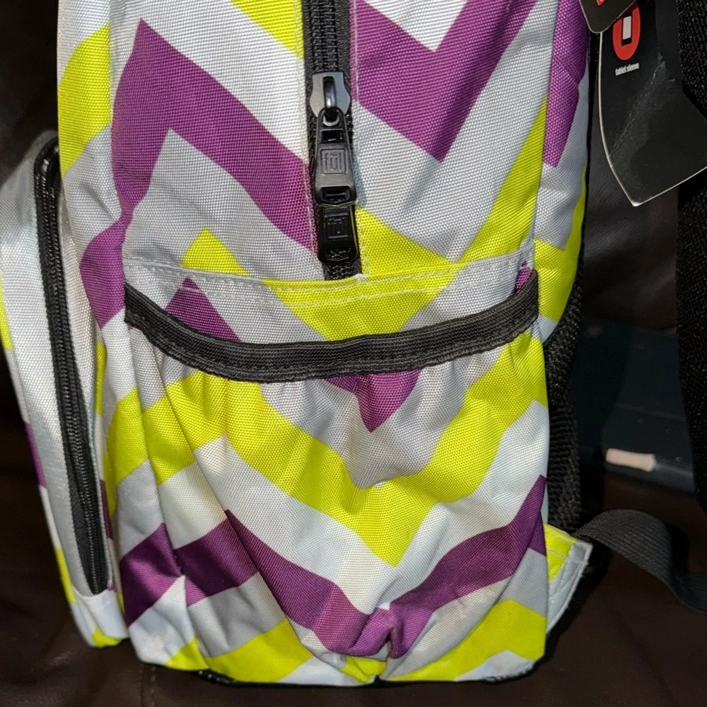 NWT Full unisex style Tilt Chevron Backpack in Purple, Yellow, White